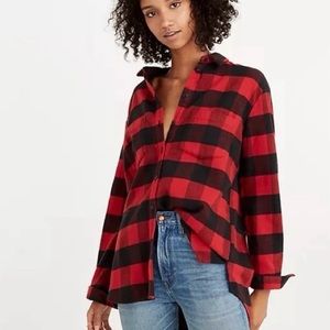 Madewell Red & Black Buffalo Check Oversized Boyfriend Flannel Shirt, XS